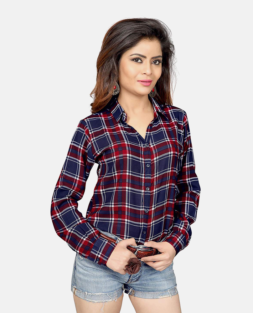 Ekose Desenli Kadın Gömleği